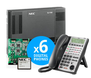 NEC SL1100 System Kit w/ 24 T1/PRI Line Channels x 8 Stations, (6) 24-Key Phones & 2Port VMail